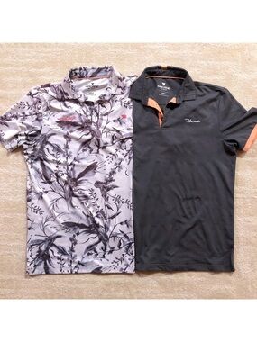 Macade Golf Polo Shirts - Charcoal Grey & White Floral - Men's Large